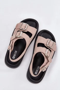 Zamszowe Sandały Damskie Z Klamrami Big Star RR274663 Jasnoróżowe