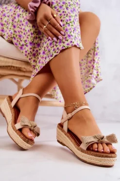 Zamszowe Sandały Espadryle Z Kokardą Beżowe Torrance