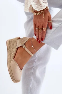 Zamszowe Sandały Espadryle Na Koturnie Z Plecionką Beżowe Raylin