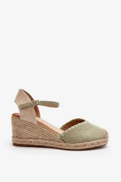 Zamszowe Sandały Espadryle Na Koturnie Z Plecionką Zielone Raylin