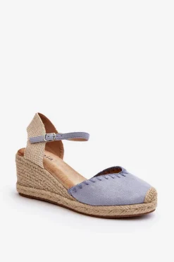 Zamszowe Sandały Espadryle Na Koturnie Z Plecionką Niebieskie Raylin