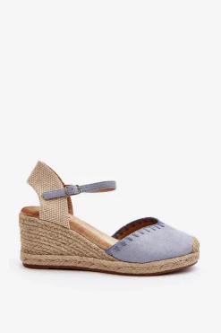Zamszowe Sandały Espadryle Na Koturnie Z Plecionką Niebieskie Raylin
