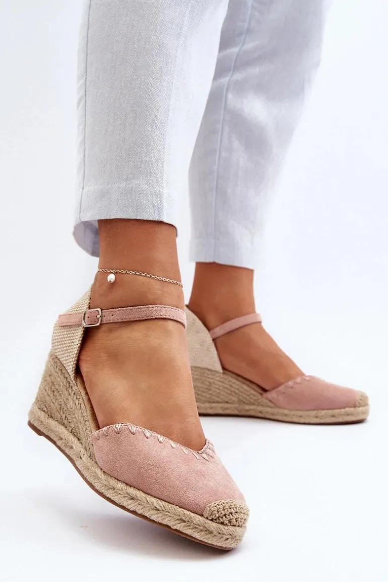 Zamszowe Sandały Espadryle Na Koturnie Z Plecionką Różowe Raylin
