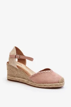 Zamszowe Sandały Espadryle Na Koturnie Z Plecionką Różowe Raylin