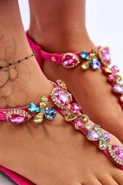 Zamszowe Sandały Japonki Z Kamieniami Różowe Frency