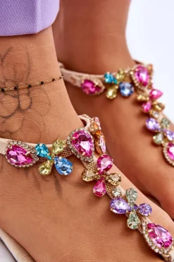 Zamszowe Sandały Japonki Z Kamieniami Beżowe Frency