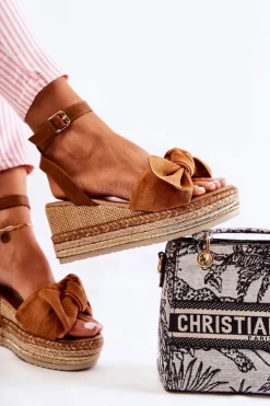 Zamszowe Sandały Na Koturnie Camel Natina