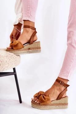 Zamszowe Sandały Na Koturnie Camel Natina