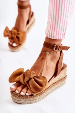 Zamszowe Sandały Na Koturnie Camel Natina