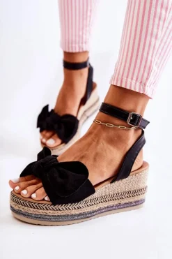 Zamszowe Sandały Na Koturnie Czarne Natina