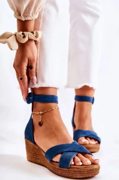 Zamszowe Sandały Na Koturnie Maciejka 04565-06 Granatowe