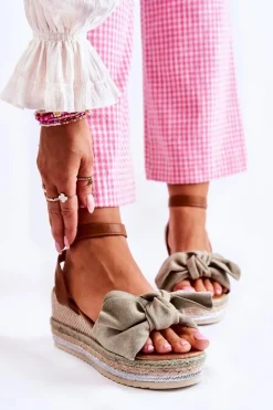 Zamszowe Sandały Na Koturnie Zielone Natina