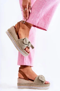 Zamszowe Sandały Na Koturnie Zielone Natina