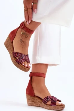 Zamszowe Sandały Na Koturnie Maciejka 04565-44 Czerwone