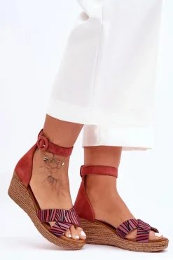 Zamszowe Sandały Na Koturnie Maciejka 04565-44 Czerwone