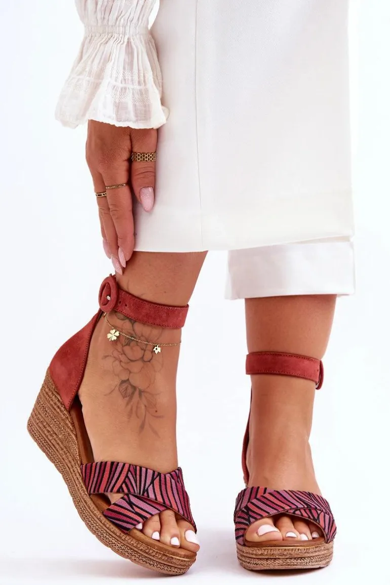 Zamszowe Sandały Na Koturnie Maciejka 04565-44 Czerwone