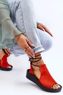 Zamszowe Sandały Na Koturnie Zazoo 2743 Pomarańczowe