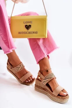 Zamszowe Sandały Na Koturnie Beżowe Annabel