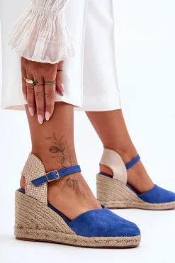 Zamszowe Sandały Na Koturnie Niebieskie Selfoss