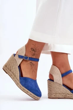 Zamszowe Sandały Na Koturnie Niebieskie Selfoss