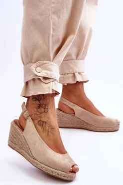 Zamszowe Sandały Na Koturnie Beżowe Elsie