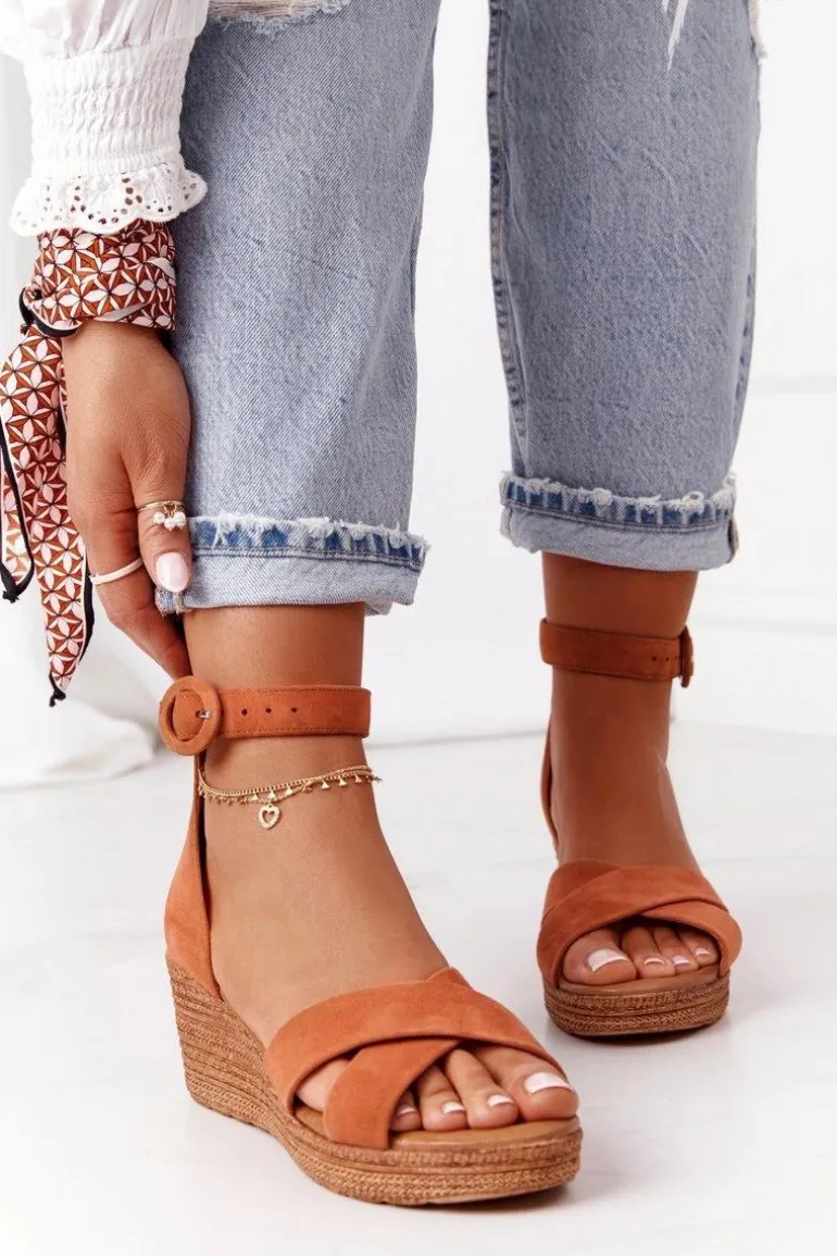 Zamszowe Sandały Na Koturnie Maciejka 04565-29 Rude