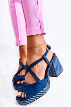 Zamszowe Sandały Na Masywnym Obcasie Maciejka 05543-17 Granatowe