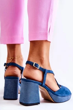 Zamszowe Sandały Na Masywnym Obcasie Maciejka 05543-17 Granatowe