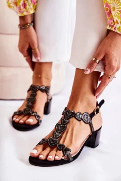 Zamszowe Sandały Na Niskim Obcasie Czarne Wonderland