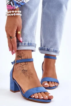 Zamszowe Sandały Na Niskim Obcasie Niebieskie Quincy