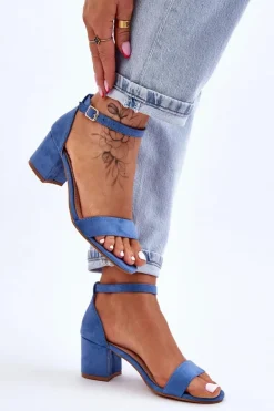 Zamszowe Sandały Na Niskim Obcasie Niebieskie Quincy