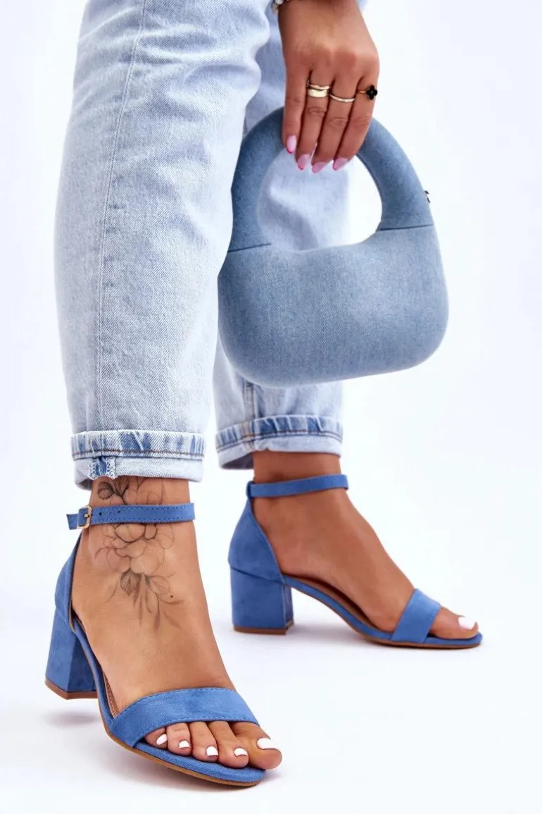 Zamszowe Sandały Na Niskim Obcasie Niebieskie Quincy