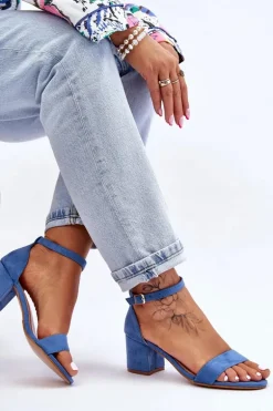 Zamszowe Sandały Na Niskim Obcasie Niebieskie Quincy