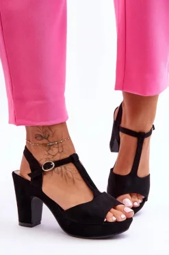 Zamszowe Sandały Na Obcasie Czarne Felicia
