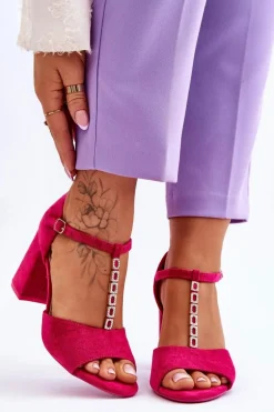 Zamszowe Sandały Na Obcasie Z Cyrkoniami Fuksja Aniya