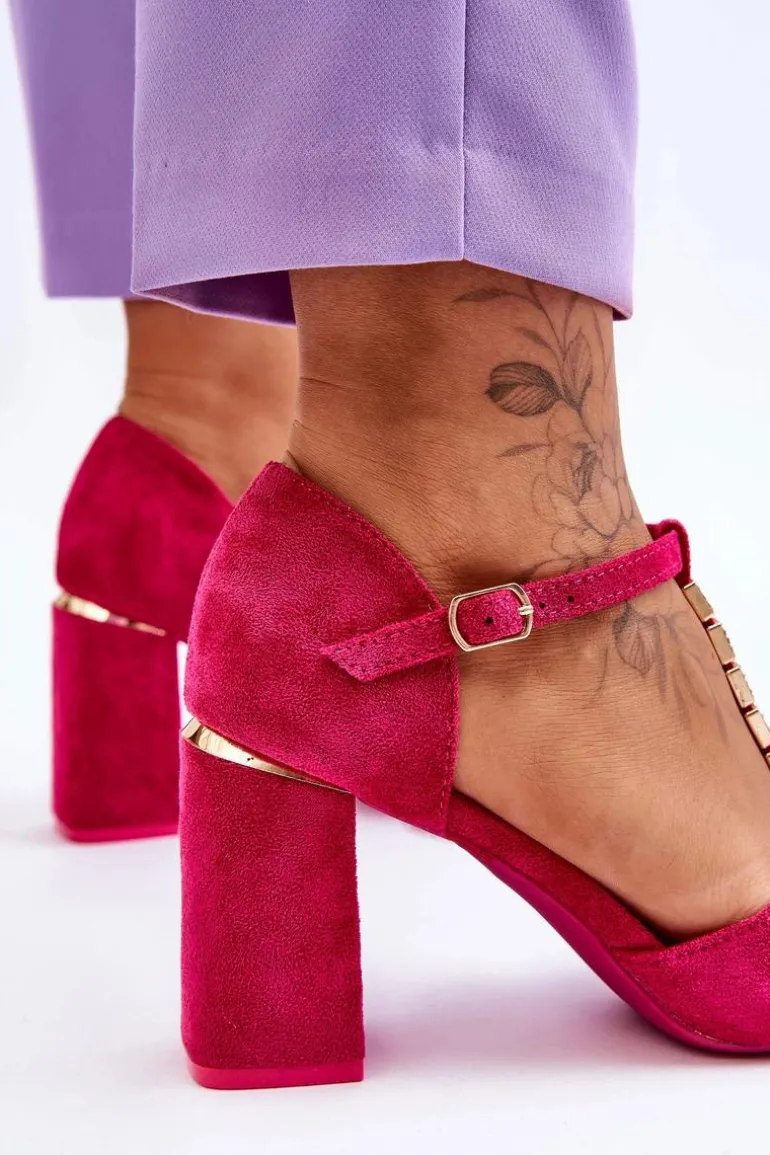 Zamszowe Sandały Na Obcasie Z Cyrkoniami Fuksja Aniya