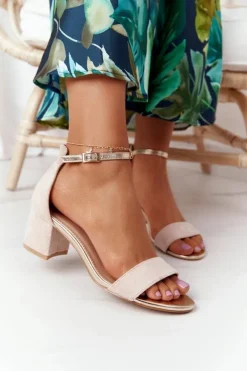 Zamszowe Sandały Na Obcasie Beżowe Janet