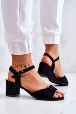 Zamszowe Sandały Na Obcasie Czarne Lorisa