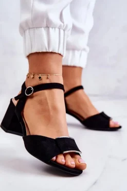 Zamszowe Sandały Na Obcasie Czarne Lorisa