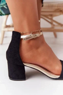 Zamszowe Sandały Na Obcasie Czarne Janet