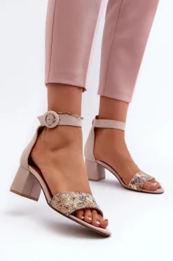 Zamszowe Sandały Na Obcasie Maciejka 04141-49 Beżowe