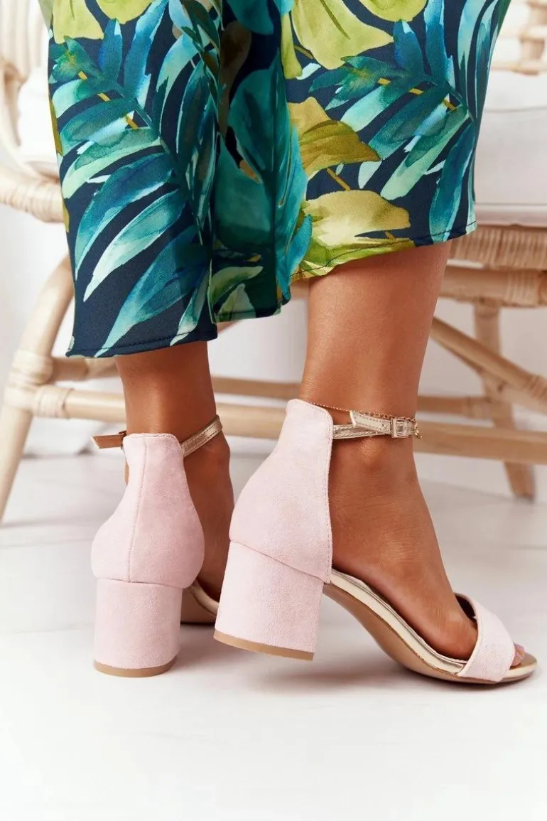 Zamszowe Sandały Na Obcasie Różowe Janet