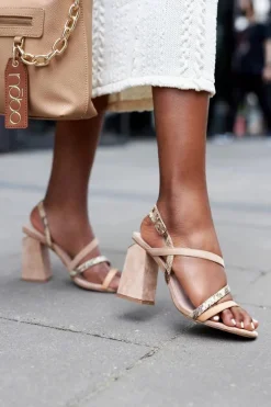 Zamszowe Sandały Na Obcasie S.Barski LJ432-1 Beżowe