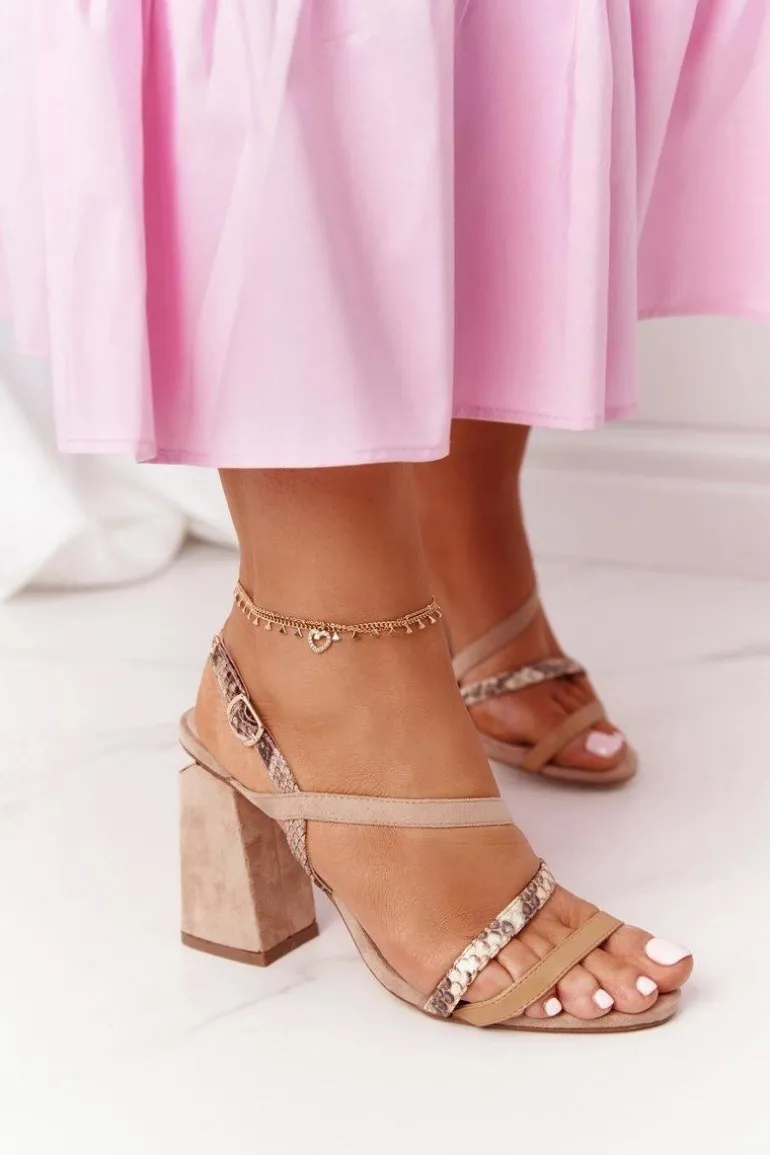 Zamszowe Sandały Na Obcasie S.Barski LJ432-1 Beżowe