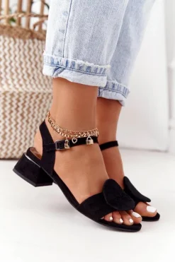 Zamszowe Sandały Na Obcasie Maciejka 5198A-01 Czarne