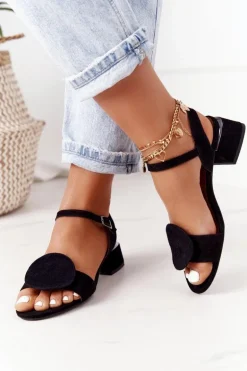 Zamszowe Sandały Na Obcasie Maciejka 5198A-01 Czarne