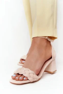 Zamszowe Sandały Na Obcasie Beżowe Long Island