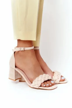 Zamszowe Sandały Na Obcasie Beżowe Long Island