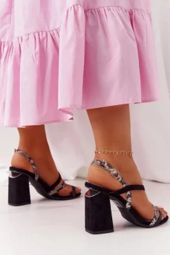 Zamszowe Sandały Na Obcasie S.Barski LJ432-1 Czarne