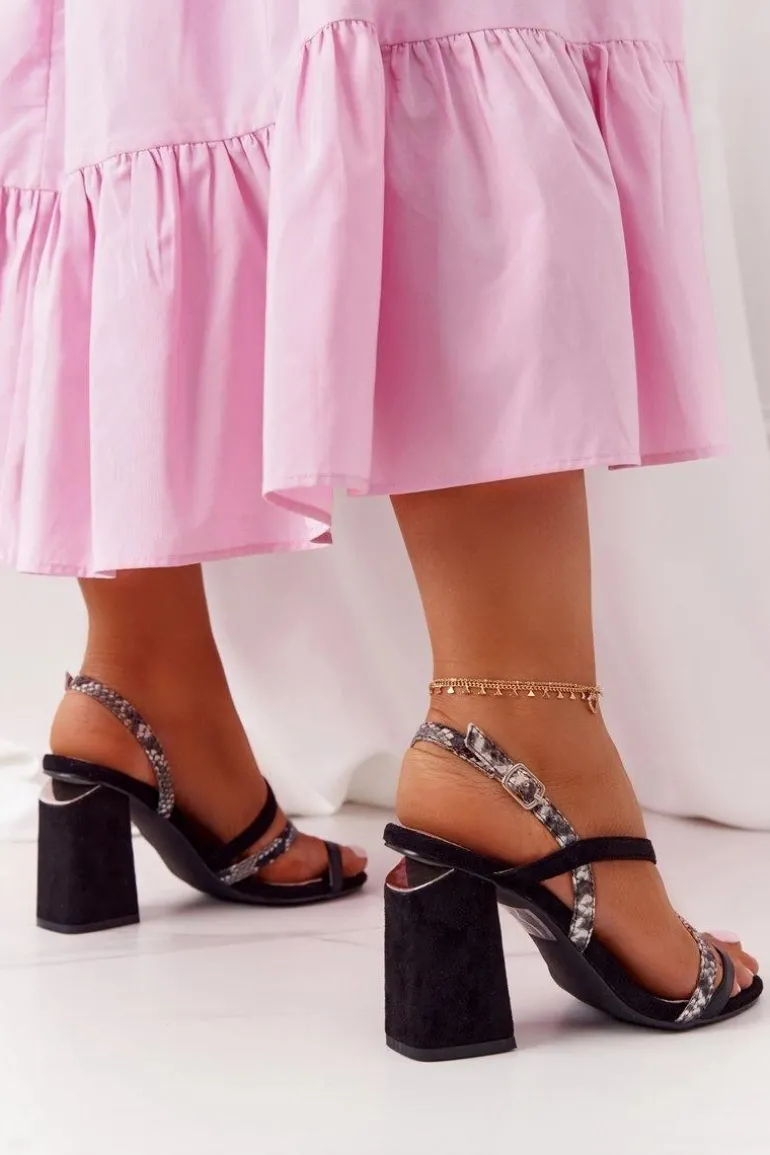 Zamszowe Sandały Na Obcasie S.Barski LJ432-1 Czarne